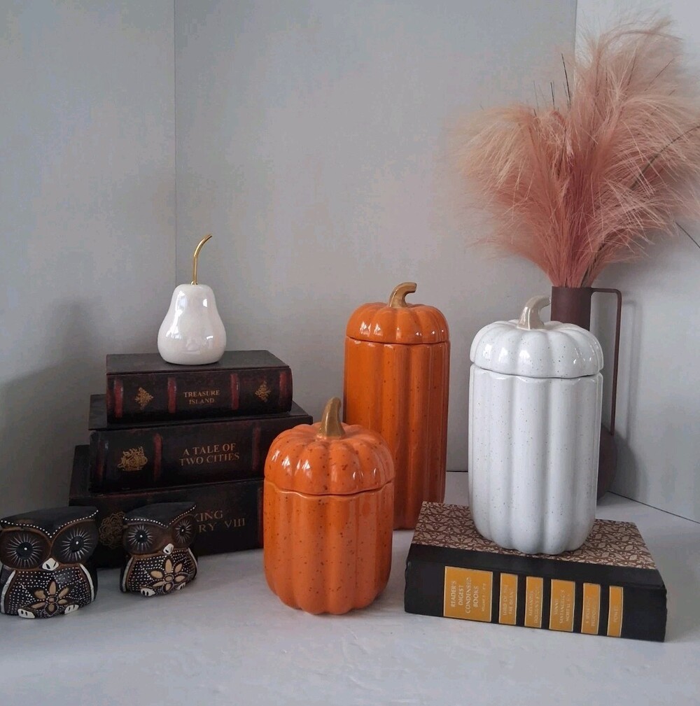 10 Strawberry Street FALL Pumpkin Fluted Canister Set 'Artisan Collection';Seals
